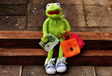 żaba kermit na zakupach